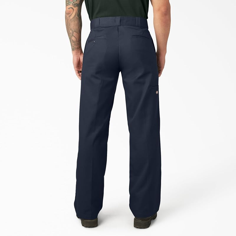 Mens Flex Double Knee Work Loose Straight Fit Pants, Dark Navy, 32W x 30L US