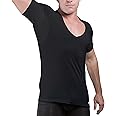 Sweatproof Undershirt Mens Cotton Deep V w Sweat Pads, Silver Treated to Fight Embarrassing Odor, Aluminum Free Alternative