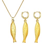 KOFISNI Fish Necklace and Earring sets for Women Dainty Gold Sliver Beachy Dangle Hoop Earrings Y2k Charm Drop Necklace Trendy Summer Beach Ocean Theme Jewelry set