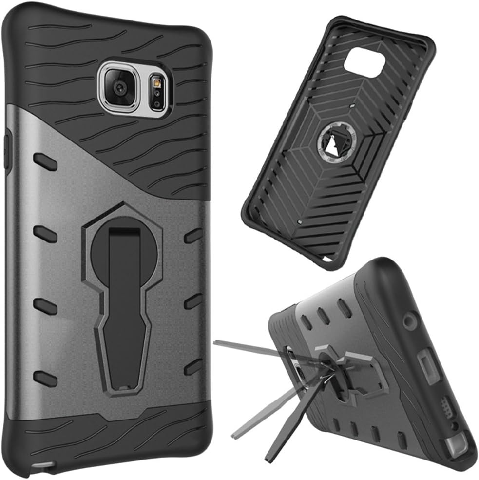 MuTouNiao Samsung Galaxy Note 5 Case, Cell Phone Case Silicone & Plastic PC 2 in 1 360°Rotating Stand with Lanyard Hole Shockproof Back Case Cover for Samsung Galaxy Note 5 - Black