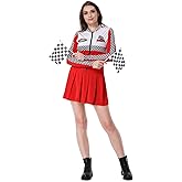 GRAJTCIN Adult Race Car Driver Costume for Women Racing Checkerboard Long Sleeves Racer Dress Halloween Dress Up Outfit