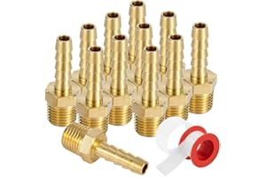 DK177 Brass 1/4" Barb X 1/4" NPT Male End Air Hose Pipe Fitting Threaded Connector Adapter, Pack of 12