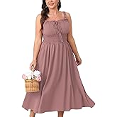 HICISI Womens Plus Size Summer Maxi Dress Sleeveless Casual Boho Spaghetti Strap Smocked Long Beach Sun Dresses
