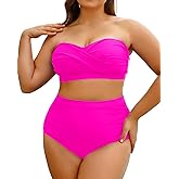 Yonique Women Plus Size Two Piece Swimsuits High Waisted Bathing Suits Bandeau Bikini Tummy Control Swimwear