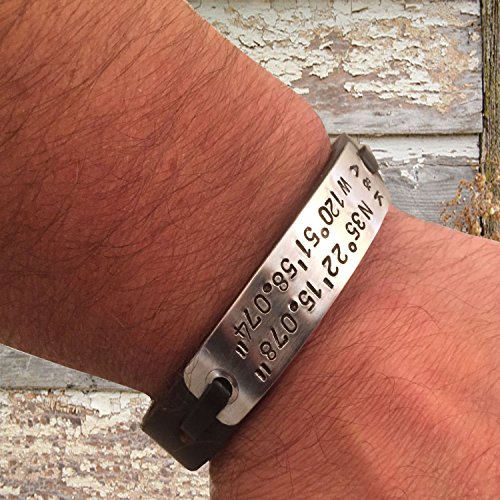 Hand stamped bracelet,Personalized bracelet,Men's leather bracelet,Men's personalized bracelet,Women's leather bracelet,Coordinate bracelet,Latitude longitude bracelet,Id bracelet,Engraved bracelet