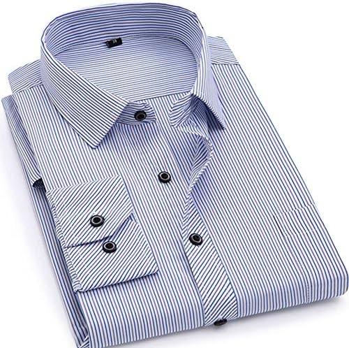 GenRilly Plus Size Mens Business Casual Long Sleeved Shirt Classic Striped Male Shirts 1 Asian Size 2XL