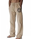 Men's Linen Pants Casual Cotton Trousers Elastic