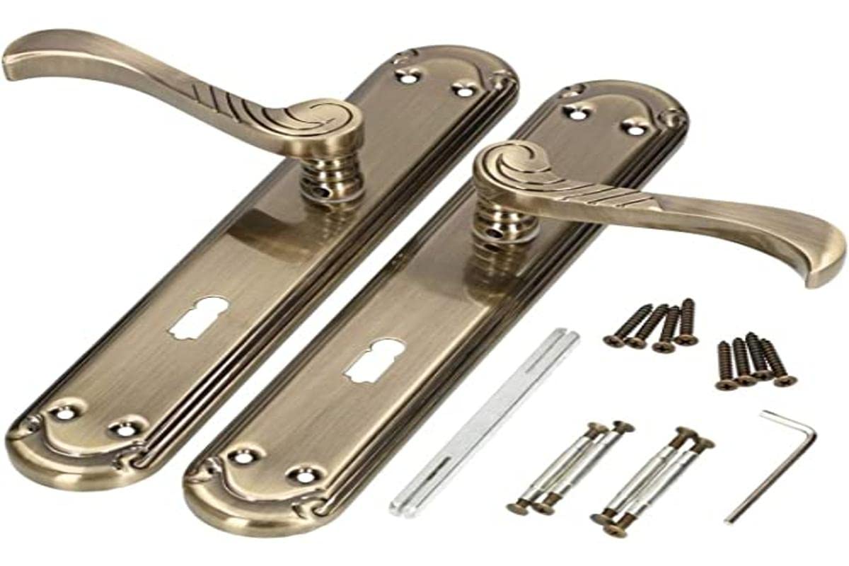 KOTARBAU - 90 mm Door Handle Set – Door Knob and Fitting with Keyhole – Long Plate Door Handle – Interior and Exterior