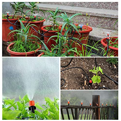 Outfun Drip Irrigation Kit, Plant Watering Sprinkler System with 1/4 inch 1/2 inch Blank Distribution Tubing Hose Adjustable Nozzle, DIY Saving Water Micro Irrigation System Automatic Mist Cooling Irrigation Set for Garden Greenhouse Lawn P