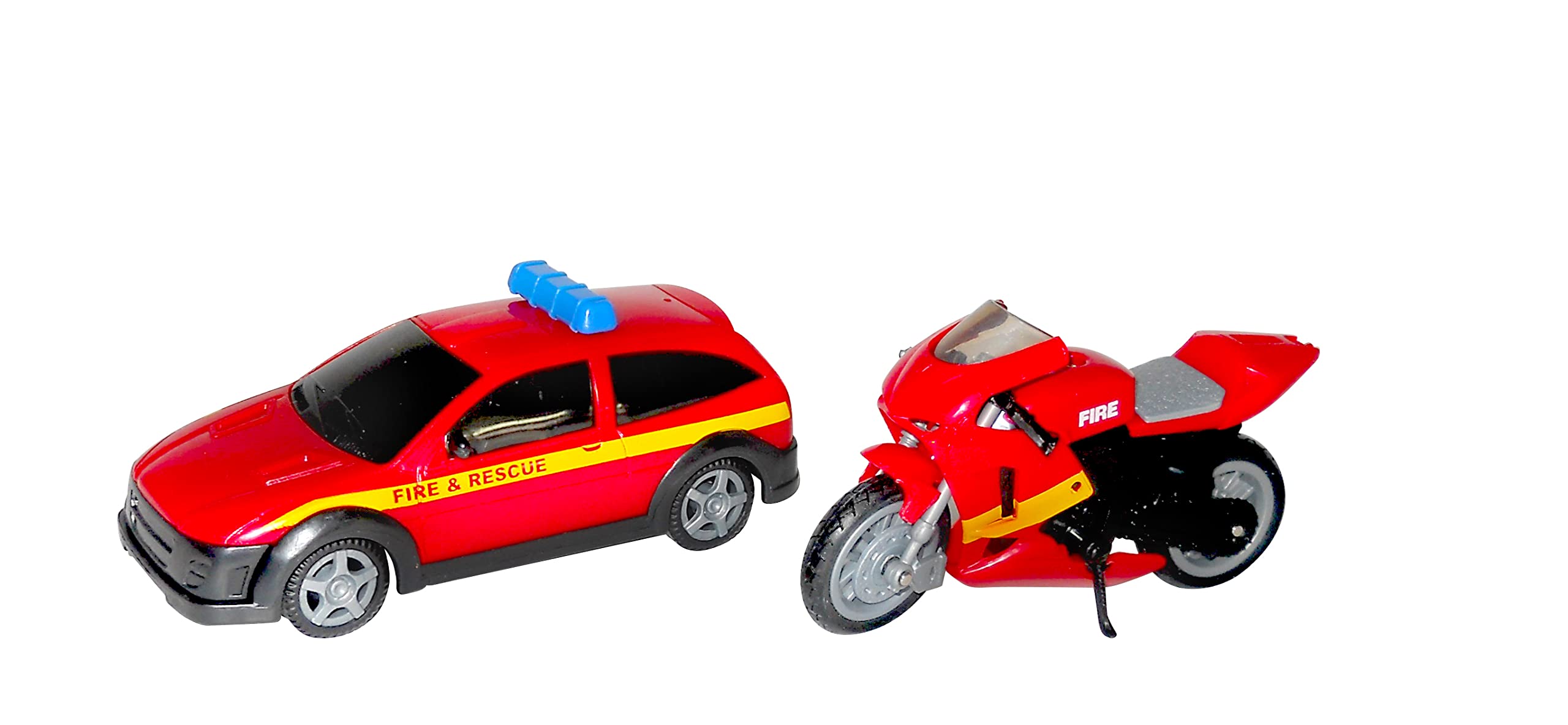 MOTOR ZONE from Peterkin | Fire Incident Car & Bike Toy Vehicles | 2-Piece Set including Fire & Rescue Car and Motorbike | 1:48 Scale - Car | 1:18 Scale - Motorbike | Diecast Vehicles | Ages 3+