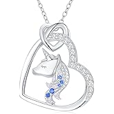 EUSJ Cute Unicorn Necklace 925 Sterling Silver Colored Gems Pendant Fairytale Fashion Jewelry for Ladies