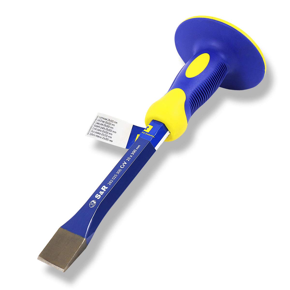S&R Flat Chisel with Hand Protection – 25 x 300mm | Heavy-Duty 40CrV Steel | 52-58 HRC Hardness | Non-Slip Ergonomic Handle & Extra-Wide Impact Zone