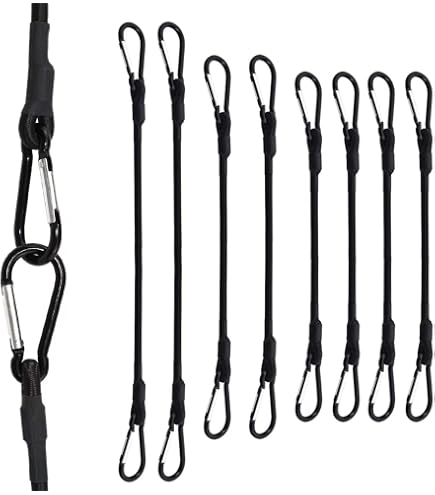 MILYARD 10 Pack Mini Bungee Cords With Carabiner Hooks | 12 Inch, 5mm Black Elastic Straps For Camping, Shelves & DIY