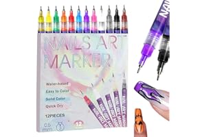 AMOBER 12 Colors Nail Art Pens Set, 2025 New Nail Art Markers Polish Pen for 3D Nail Art, Nail Art Tools for Graffiti Dotting Drawing Painting Point Liner DIY (1 set)