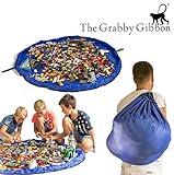 The Grabby Gibbon - Toy Storage Bag 60 inch Toy Organizer Bag and Kids Floor Activity Mat - Multi Purpose Play Bag - Quick Pouch for Storing Small and Medium Size Toys - Picnic Bag (Blue)