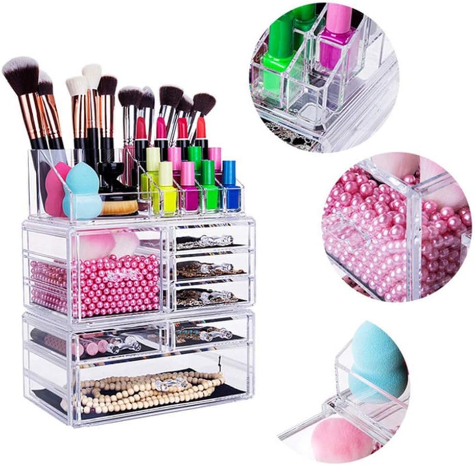 Messygo Transparent Acrylic Cosmetic Makeup Organiser Storage with 3 Tier Detachable Drawer for Displaying Make Up Brushes, Lipsticks, Palettes, Nail Polish, Jewelry(Clear)