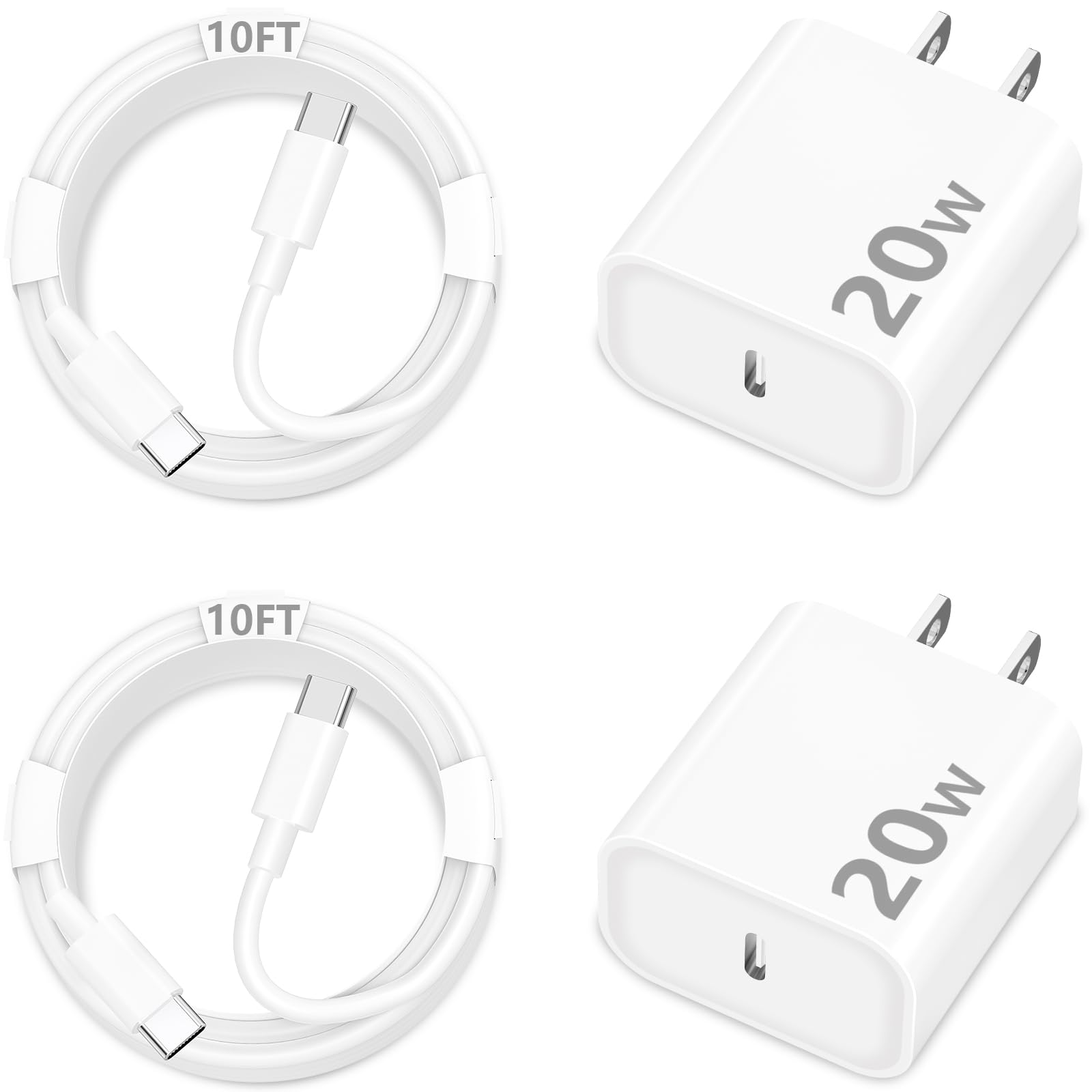 Photo 1 of [Apple MFi Certified] iPhone 17 16 Charger Fast Charging, ELITEED PD3.0 20W USB-C Chargers Block for iPhone 17/16 Plus Pro Max/15 Series/iPad Pro and More(2 Pack & 2X 10ft Cable)
