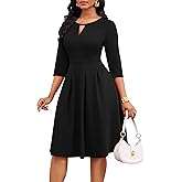 Nmoder Elegant Vintage Dresses for Women, 3/4 Sleeve Keyhole Swing Casual Work Midi Dress with Pockets