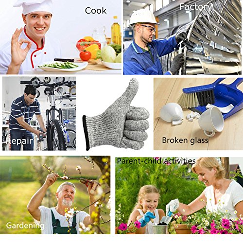 2 Pairs Cut Resistant Gloves, LKY DIGITAL High Performance Level 5 Protection, Food Grade Kitchen Glove for Hand Safety while Cutting, Cooking, doing Yard Work(Large)