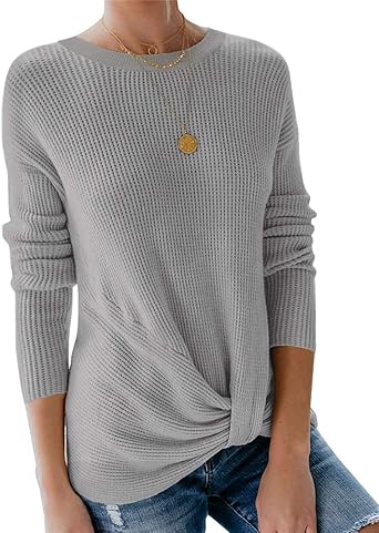twisted front knit long sleeve sweater