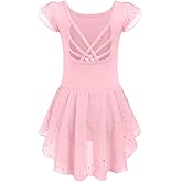 Arshiner Girls Shiny Ruffle Sleeve Ballet Leotard with Skirt Criss-Cross Back Dance Dresses