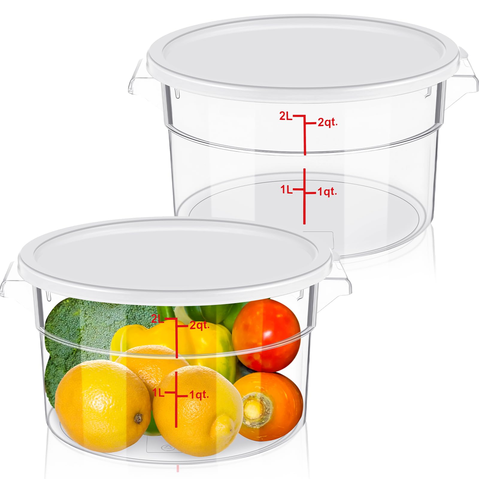 Photo 1 of Ziliny 2 Pcs Dough Proofing Bucket with Lid, Round Food Storage Container 2 Qt Dough Bucket Clear Translucent Containers with Red Scale(White)