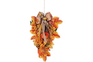 Ochine Artificial Fall Teardrop Swag - Fall Harvest, Autumn, Thanksgiving to Christmas Door Decoration