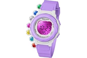 SOCICO Kids Digital Watches for Girls Boys, 5ATM Waterproof, 7 Color Lights Waterproof Watches for Kid with Alarm Stopwatch, Soft Band Wrist Watch Christmas Gifts for Kids Ages 5-12