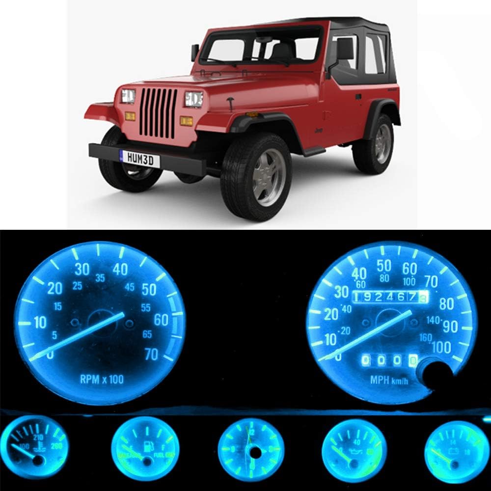 WLJH Bright Ice Blue Instrument Cluster Panel Gauge Speedometer Tachometer Oil Pressure Fuel Temp Clock Indicator Bulb Full Led Light Kits Replacement for Jeep Wrangler 1987-1991