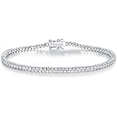 TIKJE Tennis Bracelet 925 Sterling Silver 3 Prong 3-5mm Cubic Zirconias | Classic White Gold Bracelets for Women Men | Size 6-8.5 inches