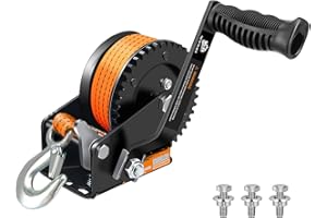METOWARE 1600LBs Boat Trailer Winch with 26 Ft(8M) Polyester Strap, Hand Winch Heavy Duty Hook 2-Way Ratchet 4:1 Gear, Portable Hand Crank Winch for Boat, Trucks, ATV, Trailer, Jet Ski
