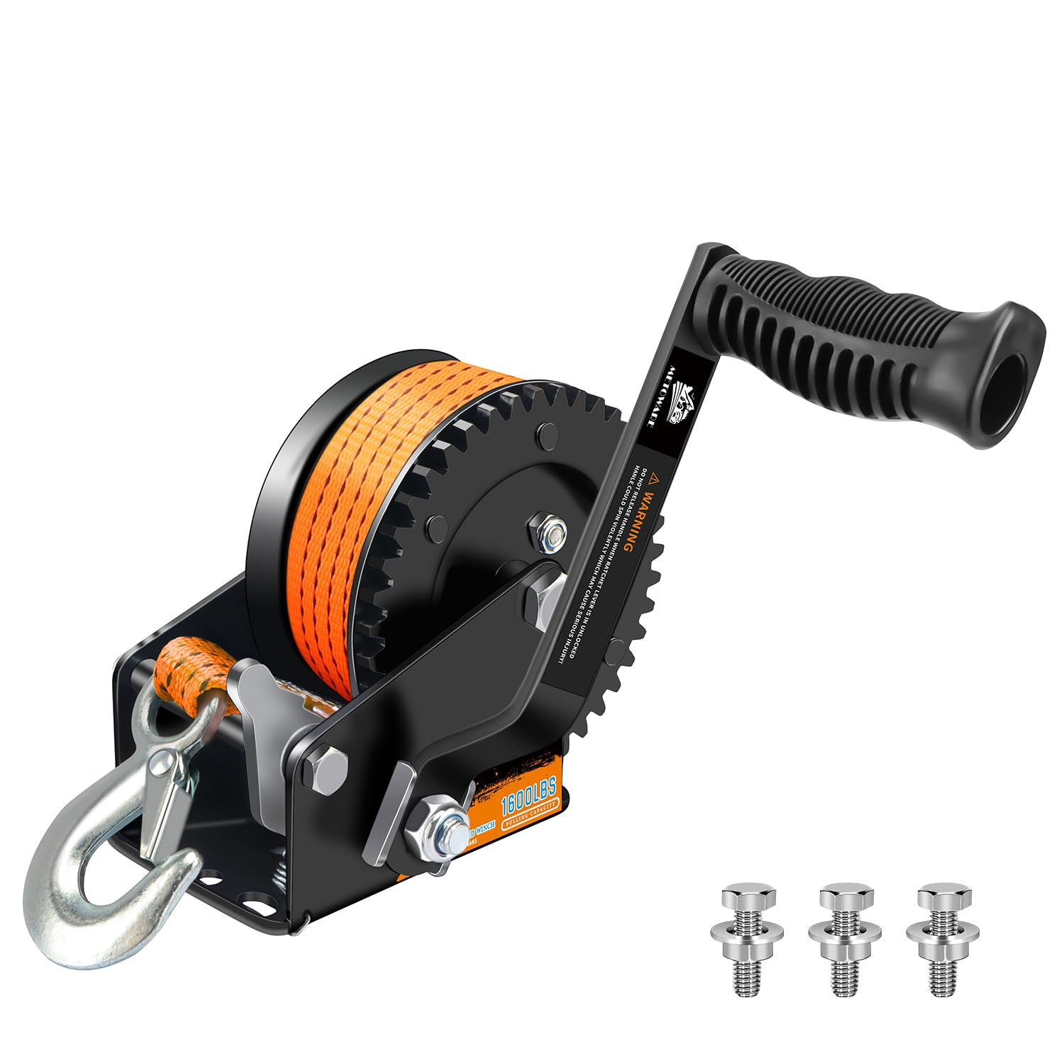 METOWARE 1600LBs Boat Trailer Winch with 26 Ft(8M) Polyester Strap ...