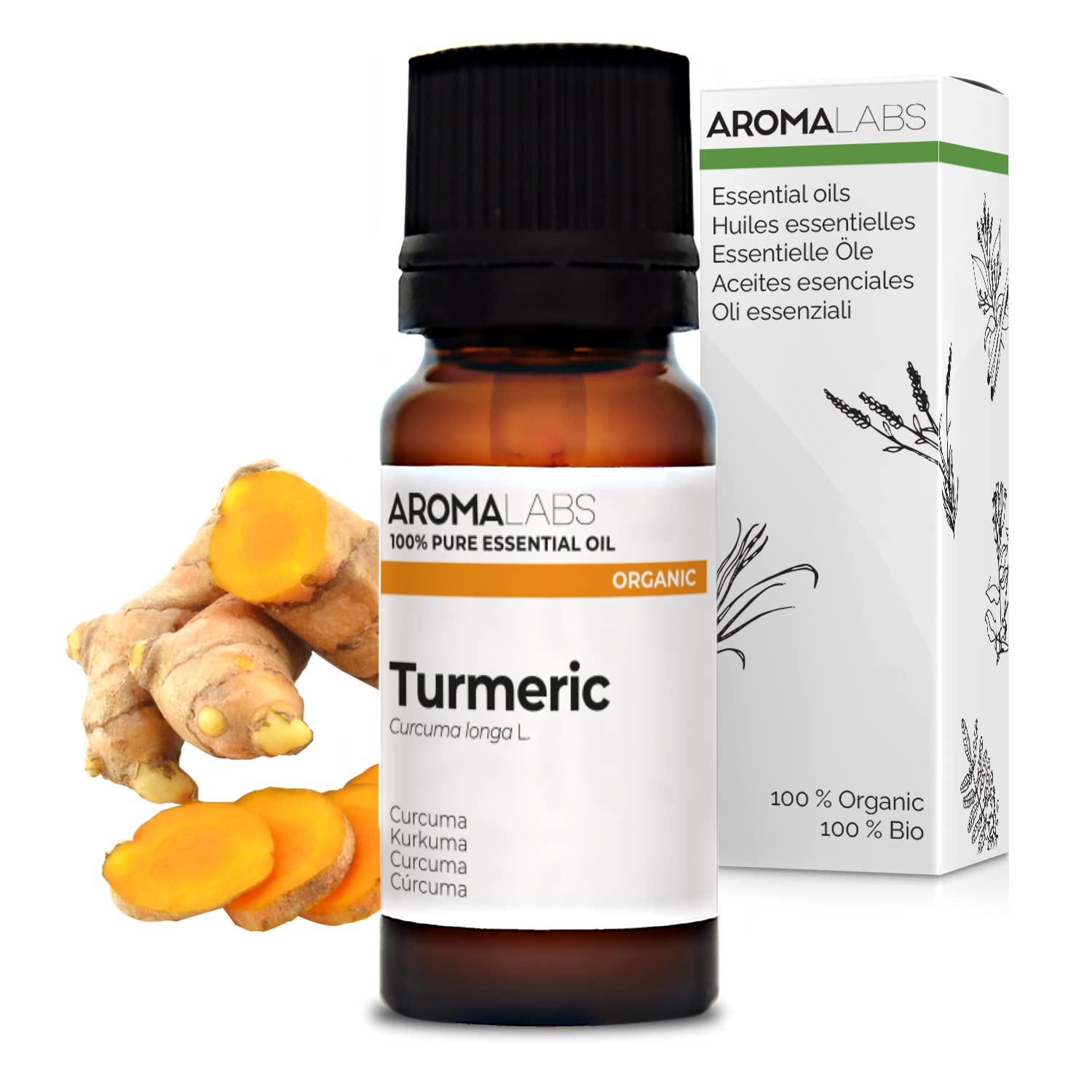 BIO - Turmeric Essential Oil - 10mL - 100% Pure, Natural, Chemotyped and AB/Cosmos Certified - AROMA LABS (French Brand)