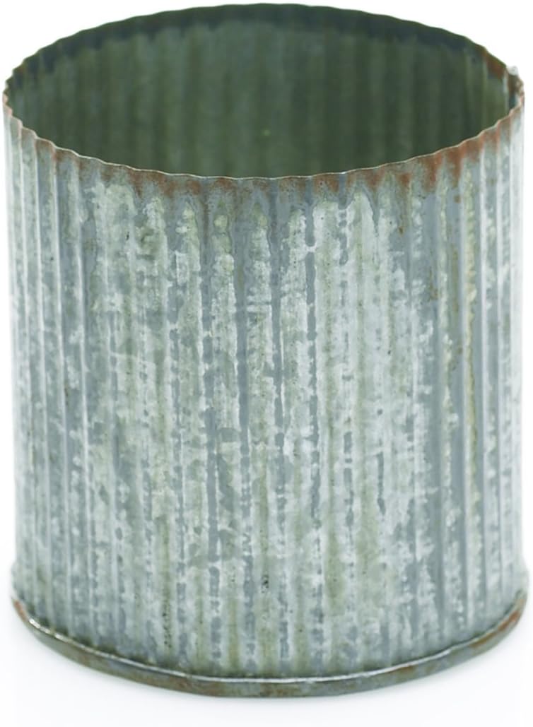 Rustic Tin Vase Corrugated Sides 3 25x3 25" Galvanized Metal 6pk B01A9G8DKS