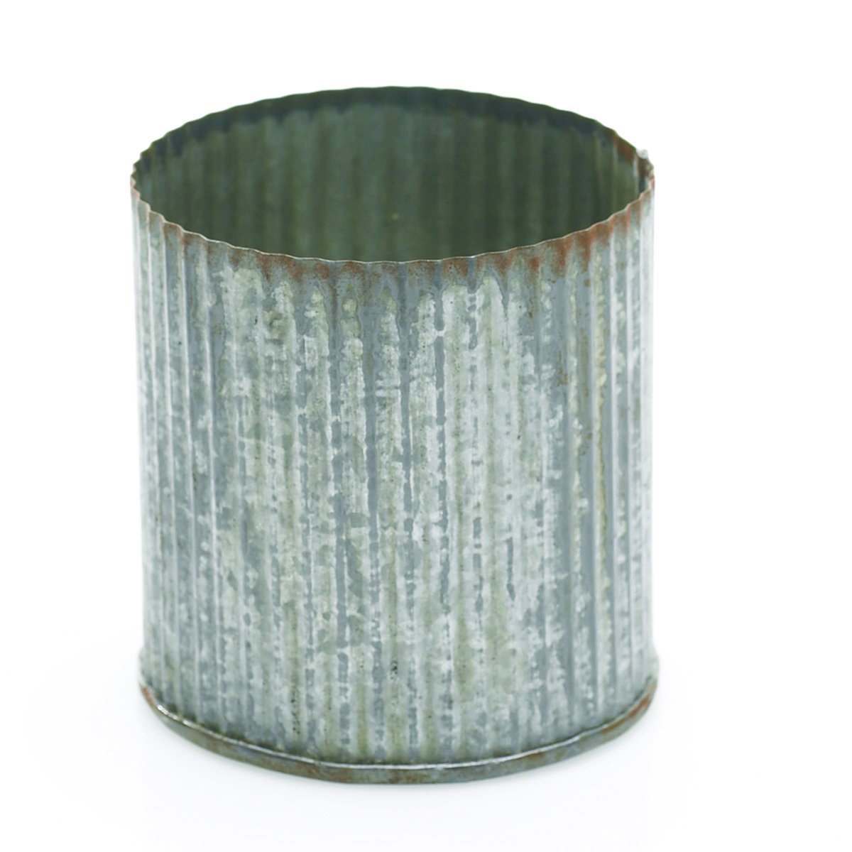 Rustic Tin Vase, Corrugated Sides, 3.25x3.25", Galvanized Metal, 6pk