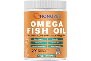 Omega 3 Fish Oil 200 Soft Chews for Dogs and Cats Healthy Skin | Shiny Fur | Against itching in a Treat Format, All-in-1 Oil 