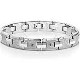 Gem Stone King Men’s 2 Black Diamond Brush Finished Tungsten Link Bracelet with Shiny Polished Connector Links (8.50 Inches in Length with Safety Clasp)