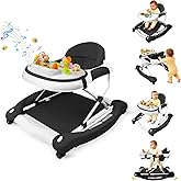 5 in 1 Baby Walker, Music and Lights Walker for Baby Boy Girls 6-12 Months, Foldable Baby Walkers with Wheels and Bouncer Combo Portable, Toddler Infant Walker with Adjustable Height