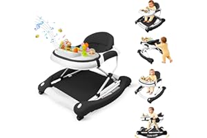 LERRUTUE 5 in 1 Baby Walker, Music and Lights Walker for Baby Boy Girls 6-12 Months, Foldable Baby Walkers with Wheels and Bouncer Combo Portable, Toddler Infant Walker with Adjustable Height
