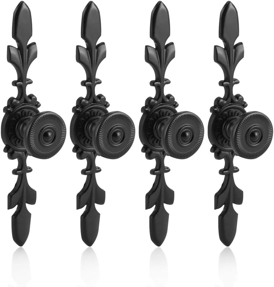 Fdit Black Set of 4 Vintage Style Pull Handle Door Knobs Back Plate for Home Furniture Drawers Cabinets Wardrobes Cupboard Cabinet with Screw