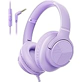 Headphones Wired with Microphone, Over Ear Foldable 3.5mm Plug in Headphones with 4.9ft Tangle-Free Nylon Cord for Tablet, La