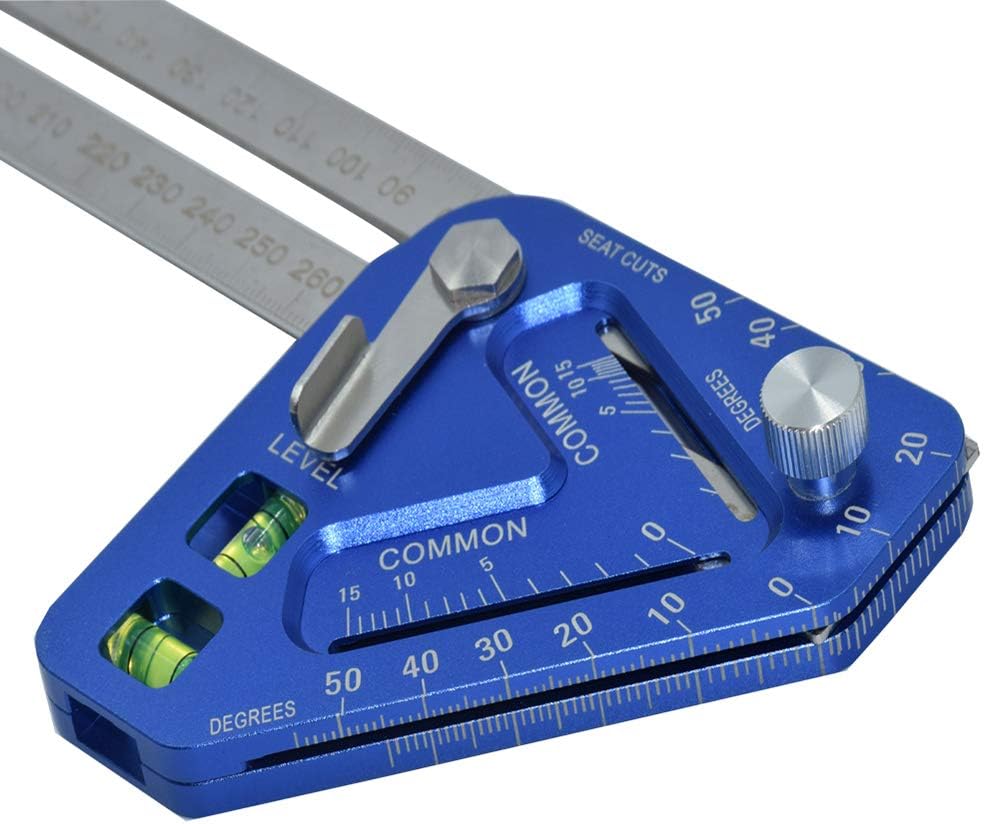 yuanzhou New Blue Angle Ruler Scale Level Angle Ruler Triangle Ruler Multi-Functional Aluminum Professional High Precision Rust-Proof Wear-Resisting Powerful Woodworking Tool Measuring Tools