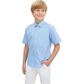 Lilax Boys Classic Short Sleeve Button Down Casual Solid Dress Shirt