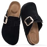 Project Cloud 100% Genuine Leather Clogs for Women Shoes - Memory Foam Insole, Non-Slip & Natural Cork Footbed Arch Support Big Buckle Womens Clogs and Mules Footwear (Manchester)