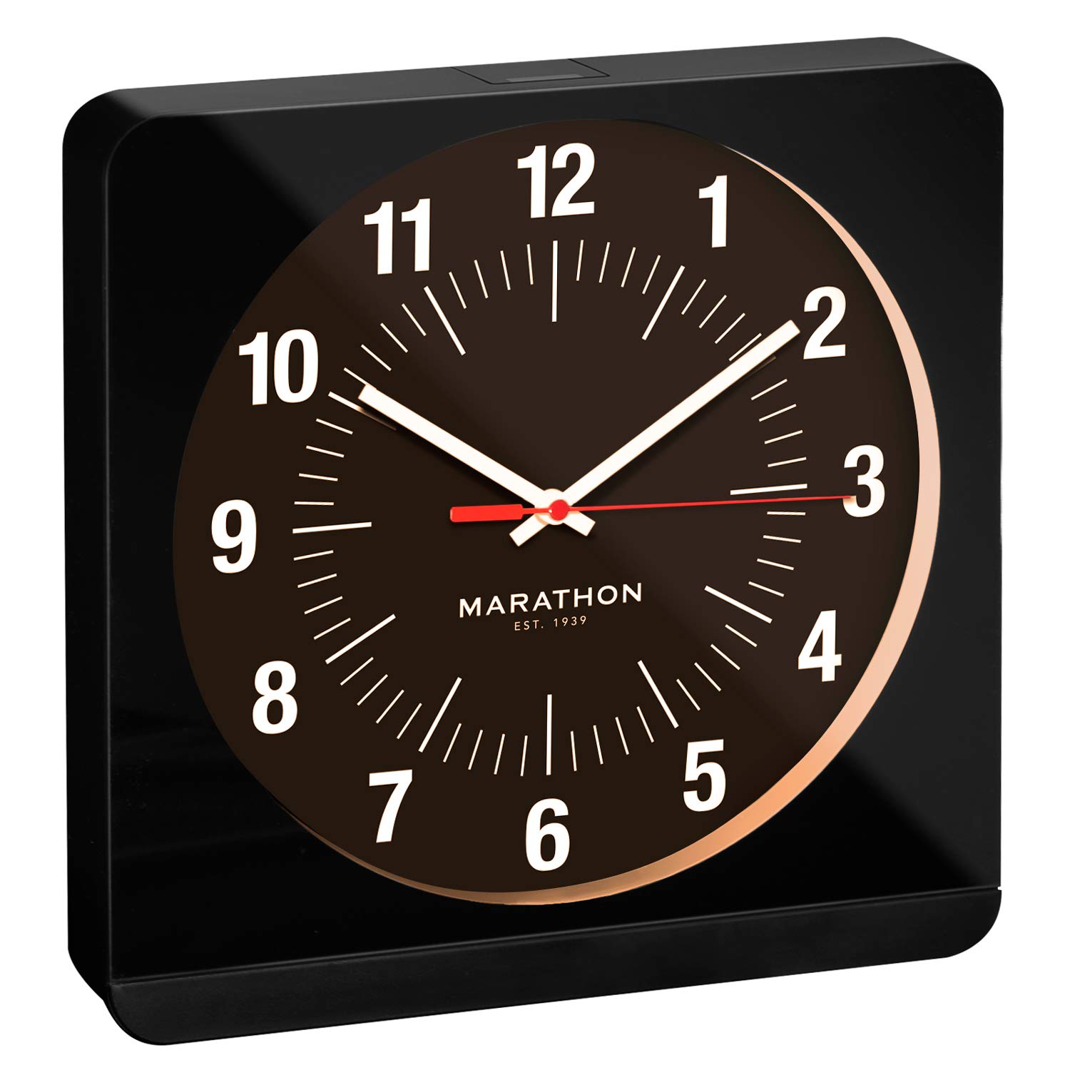 Marathon Jumbo Silent Sweep Studio Wall Clock | 12” Square Non-Ticking Analog Wall Clock | Easy to Read | Auto Backlit | Ideal for Studios & Offices