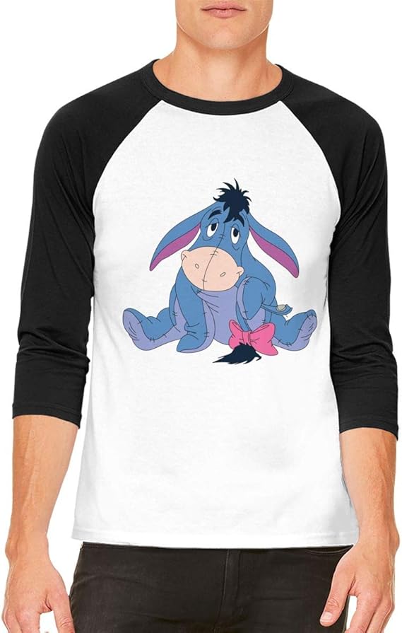 Amazon Co Jp Missy 流行 男性着 イギリス 児童 小説 アニメ クマのプーさん イーヨー キャラクター マンガ ポスター 丸首 ラグラン 7分袖 Tシャツ ソフト 涼感シリーズ フィットネス Black L 服 ファッション小物