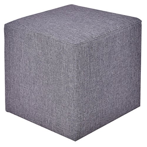 Ottoman Storage Box Square Foot Stool Footstools Seat Wood Frame Footrest Linen Gray - Thumbnail 6