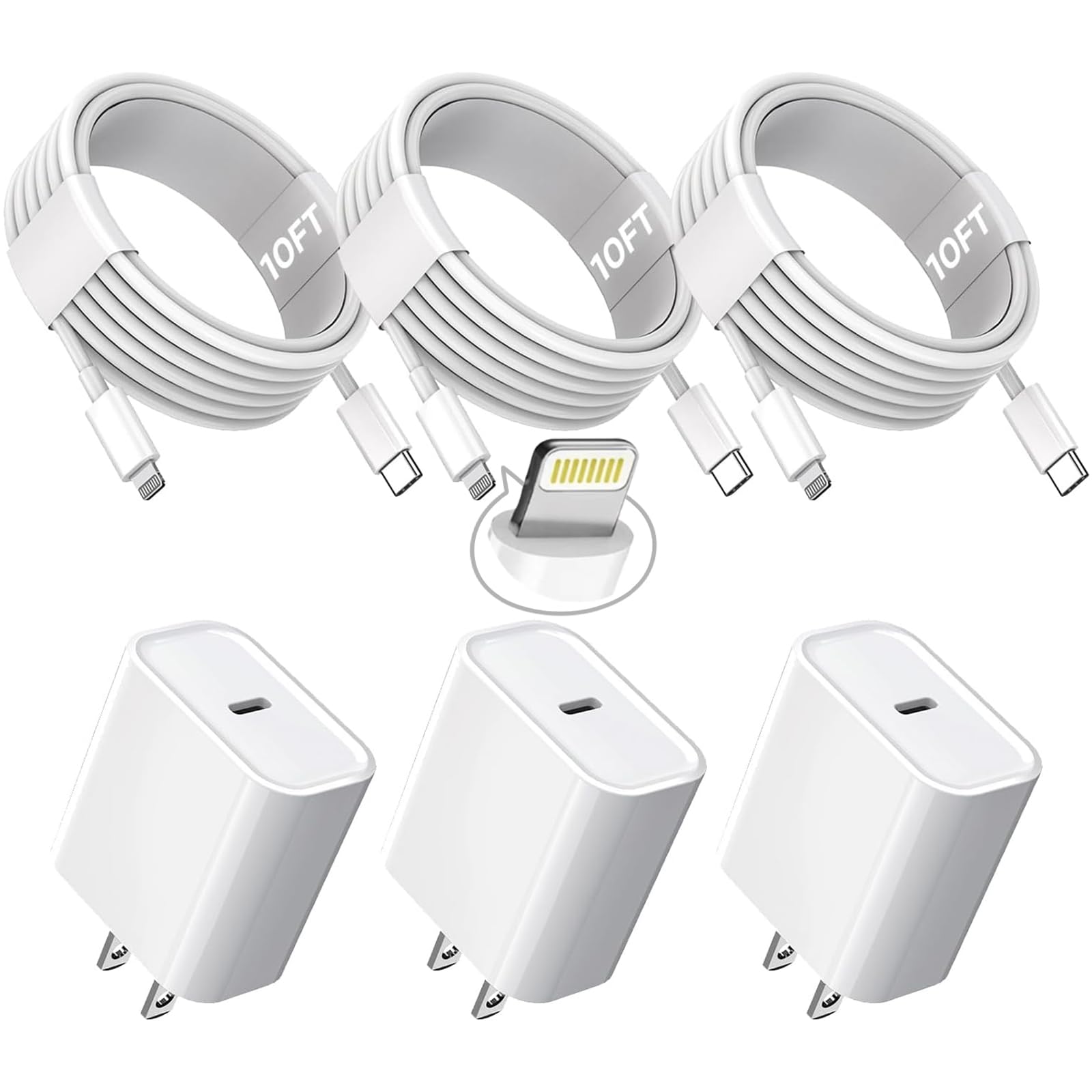 Photo 1 of 10FT iPhone Fast Charger,3Pack Extra Long[Apple MFi Certified]iPhone Charger Fast Charging Quick 10Foot USB C to Lightning Cable Cord Adapter Block for iPhone 14 Pro Max/14 Plus/13/12Mini/11/XS/X/iPad
