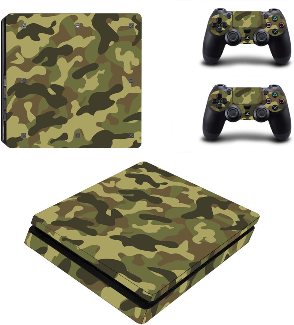 dotbuy Slim Slim Sticker Vinyl Decal Sticker Skin for Playstation 4 PS4 Console And 2 Dualshock Controller Set green Camouflage Green