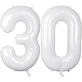 40 Inch White 30 Number Balloons, Large Foil Balloon for 30th Birthday Anniversary Event Party Decorations Supplies